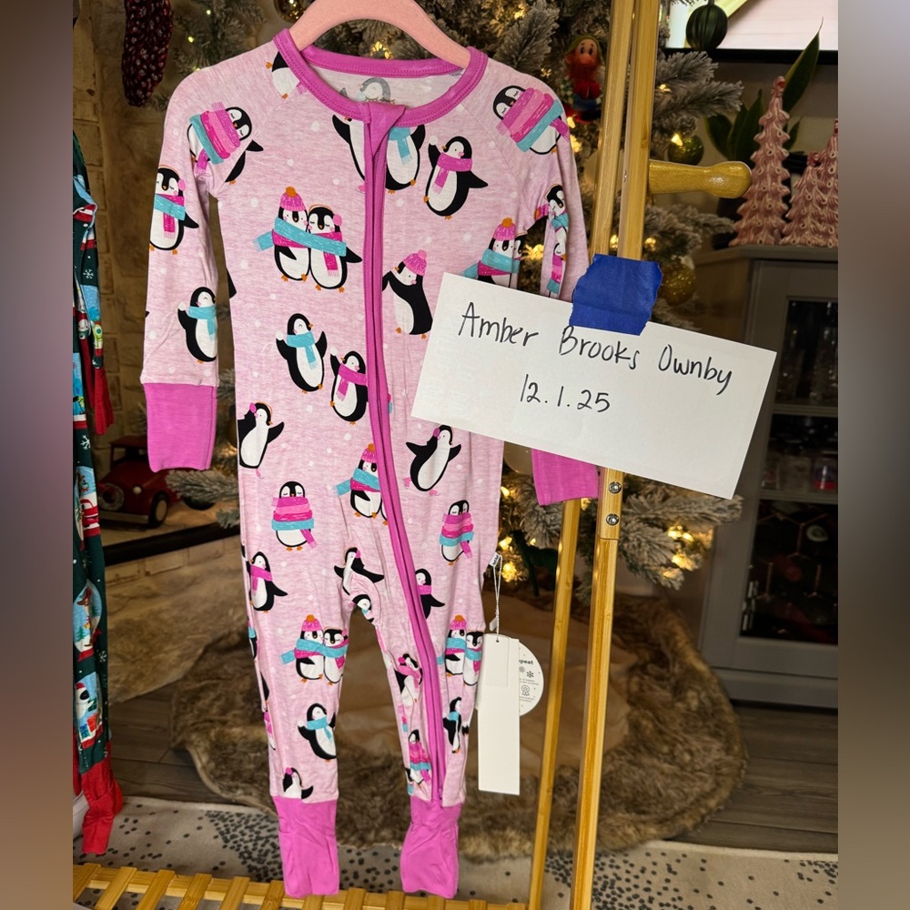 Little Sleepies Pink Penguin Party Zippy | Size 12-18 months NWT